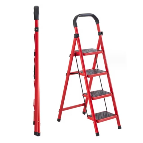 Scara pliabila metalica 4 trepte, antiderapanta, compacta, rosie, 125 cm [1]
