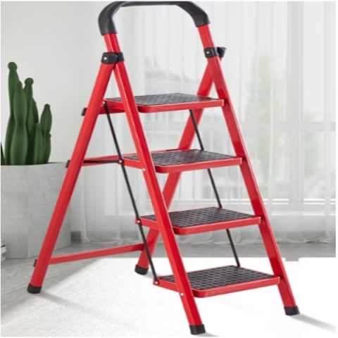 Scara pliabila metalica 4 trepte, antiderapanta, compacta, rosie, 125 cm [3]