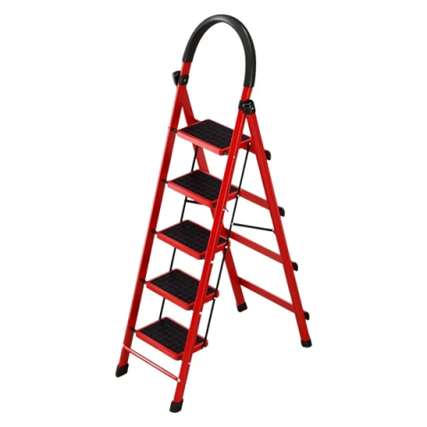 CASA SI GRADINA - Scara pliabila metalica 6 trepte, antiderapanta, compacta, rosie, 173 cm