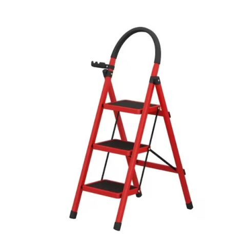 CASA SI GRADINA - Scara pliabila metalica 3 trepte, antiderapanta, compacta, rosie, 125 cm