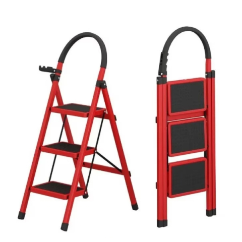 Scara pliabila metalica 3 trepte, antiderapanta, compacta, rosie, 125 cm [1]