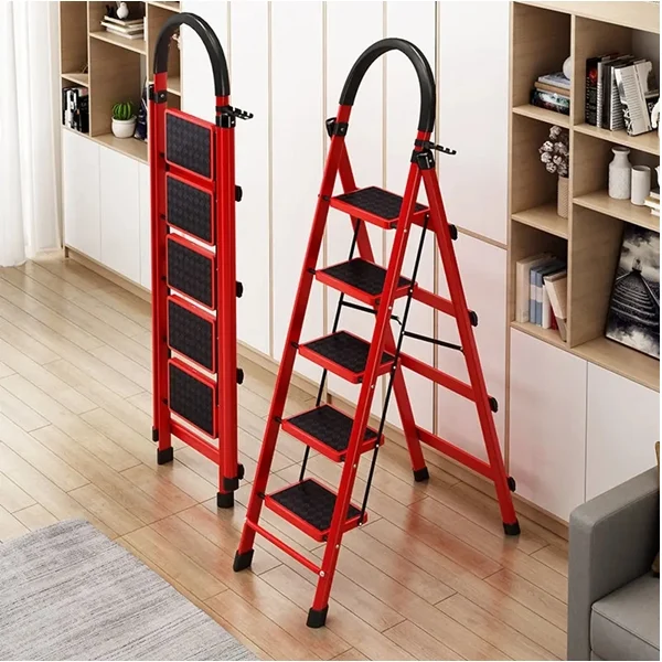 Scara pliabila metalica 5 trepte, DEPOX®, antiderapanta, compacta, albastru, 165 cm [2]