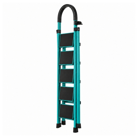 Scara pliabila metalica 5 trepte, DEPOX®, antiderapanta, compacta, albastru, 165 cm [1]