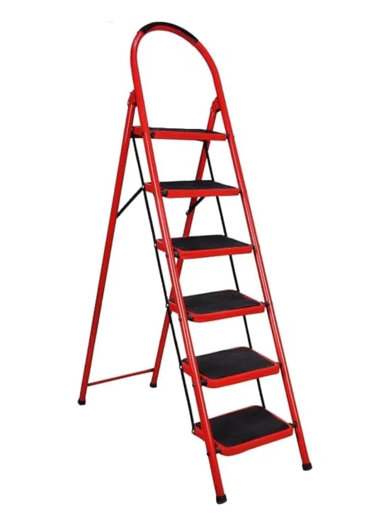 CASA SI GRADINA - Scara pliabila metalica 6 trepte, antiderapanta, compacta, rosie, 173 cm