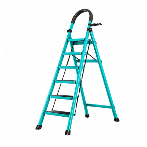 Accesorii mese si scaune - Scara pliabila metalica 6 trepte, DEPOX®, antiderapanta, compacta, albastru, 173 cm