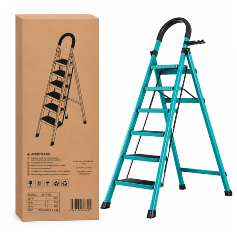 Scara pliabila metalica 6 trepte, DEPOX®, antiderapanta, compacta, albastru, 173 cm [1]