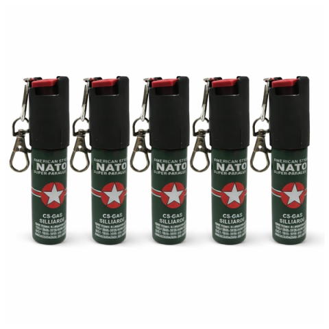 Spray autoaparare - Set 5 x Mini Spray Paralizant NATO, DEPOX®, tip breloc, propulsie jet, 20 ml
