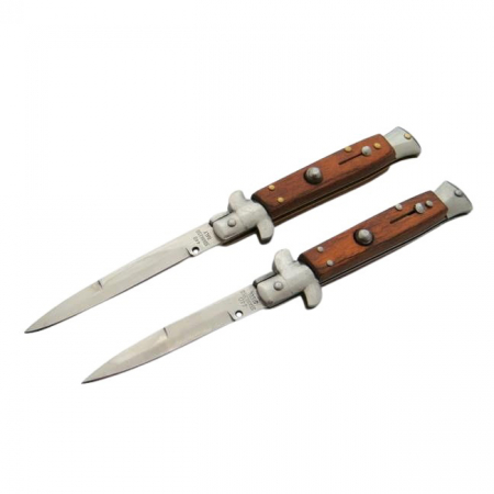 Seturi de cutite & accesorii vanatoare si tactice - Set 2 briceaguri automat de vanatoare IdeallStore®, Italian Blade, Stiletto, otel inoxidabil, maro