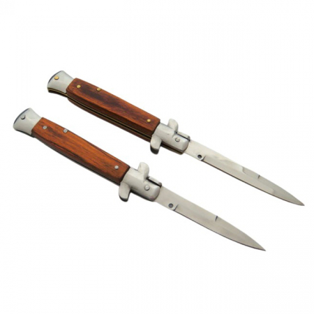 Set 2 briceaguri automat de vanatoare IdeallStore®, Italian Blade, Stiletto, otel inoxidabil, maro [4]