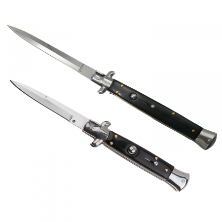 Bricege - Set 2 briceaguri automate vanatoare IdeallStore®, Italian Blade, Stiletto, otel inoxidabil, negru