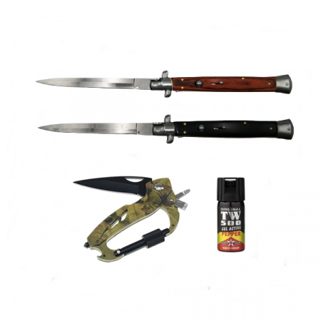 Bricege - Set 2 Bricege, Spray cu piper si Carabina multifunctionala, IdeallStore®, otel inoxidabil
