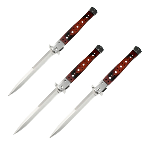 Bricege - Set 3 Bricege tip Stiletto, deschidere manuala, lungime 33 cm, lama metalica, maro, lemn