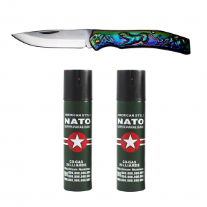 Cutite japoneze - Set cutit traditional japonez si 2 sprayuri paralizante, NATO, 60 ml