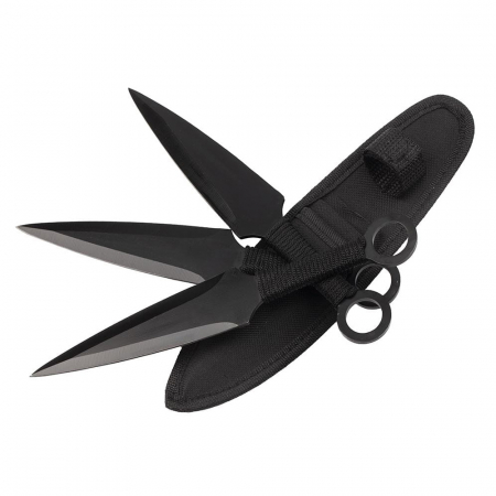 Cutite vanatoare - Set 3 cutite de aruncat IdeallStore®, Giant Kunai, 23 cm, negru, husa inclusa