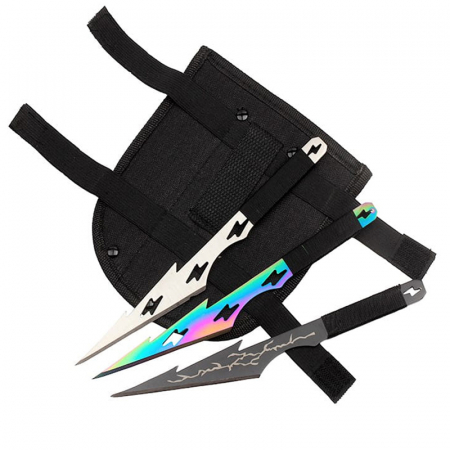 Cutite vanatoare - Set 3 cutite de aruncat IdeallStore®, Light of Zeus, 21 cm, multicolor, husa inclusa