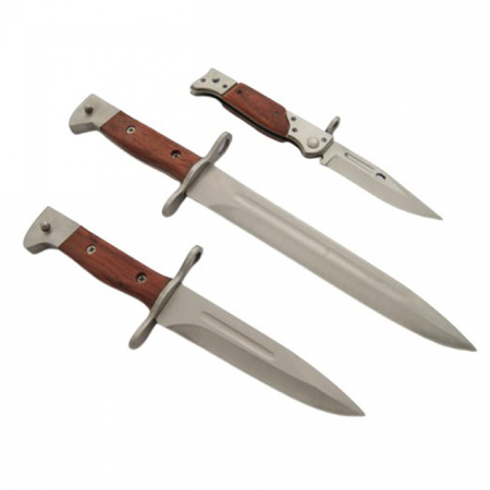 Set 3 cutite de vanatoare IdeallStore®, Ak Attack, otel inoxidabil, maro, teaca inclusa [1]