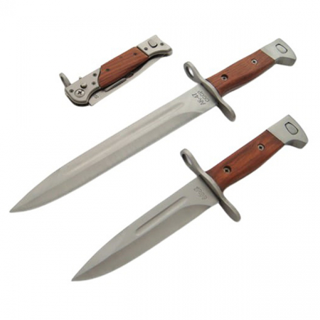 Set 3 cutite de vanatoare IdeallStore®, Ak Attack, otel inoxidabil, maro, teaca inclusa [3]