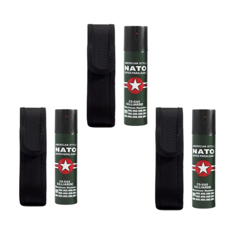 Spray autoaparare - Set 3 Spray-uri Paralizante NATO Defence, 110 ml, Propulsie Jet, Verde, Husă Inclusă