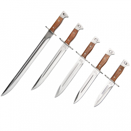 Set 5 cutite de vanatoare IdeallStore®, Ak Mission, otel inoxidabil, maro, teaca inclusa [1]