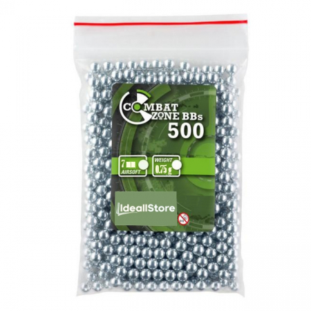 Arme sporturi de precizie - Set 500 bile metalice IdeallStore®, Combat Zone, airsoft si prastie, 7 mm, 0.75g, argintiu