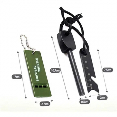 Set trei kituri supravietuire Amnar pentru camping si Fluier DEPOX®, otel inoxidabil, 11 cm [6]