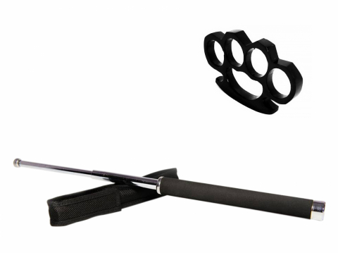 Bastoane telescopice si nunceaguri - Set baston telescopic 65 cm argintiu + box negru 0.5 cm grosime