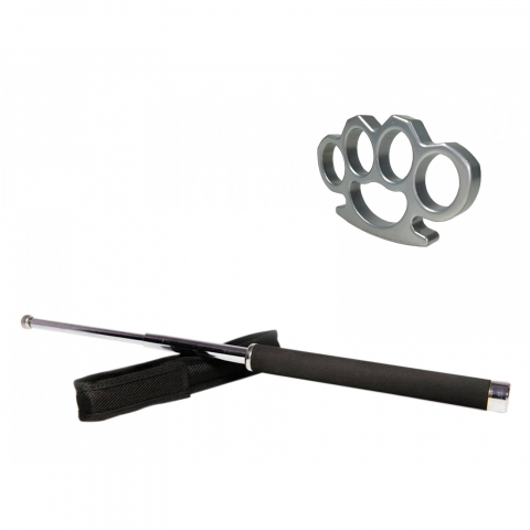 Bastoane telescopice si nunceaguri - Set baston telescopic 65 cm argintiu + box argintiu 1 cm grosime