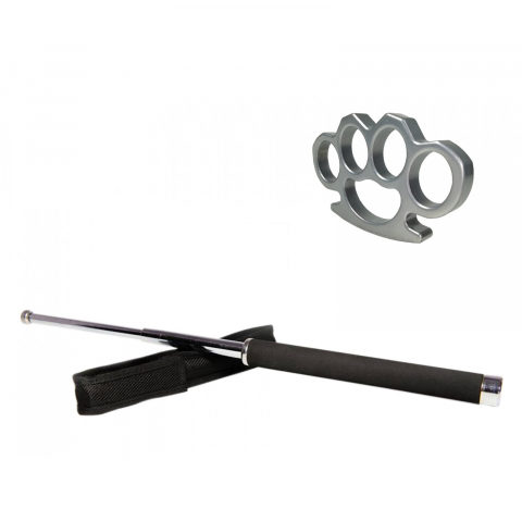 Bastoane telescopice si nunceaguri - Set baston telescopic 65 cm argintiu + box argintiu 0.5 cm grosime