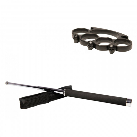 Bastoane telescopice si nunceaguri - Set baston telescopic 65 cm argintiu + box craniu negru