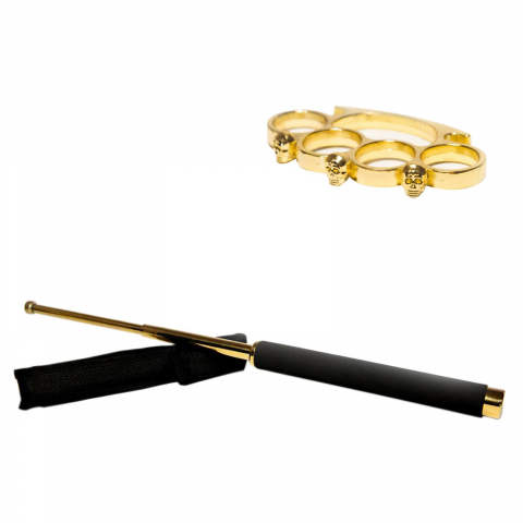 Bastoane telescopice si nunceaguri - Set baston telescopic IdeallStore® 65 cm si box craniu auriu