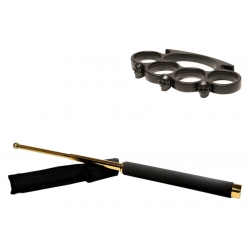 Seturi & accesorii autoaparare - Set baston telescopic 65 cm auriu + box craniu negru