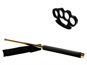 Seturi & accesorii autoaparare - Set baston telescopic 65 cm auriu + box negru 1 cm grosime