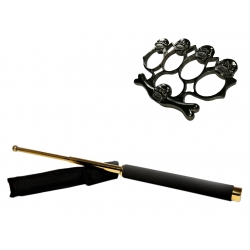 SPORT & TIMP LIBER - Set baston telescopic 65 cm auriu + box-rozeta craniu negru