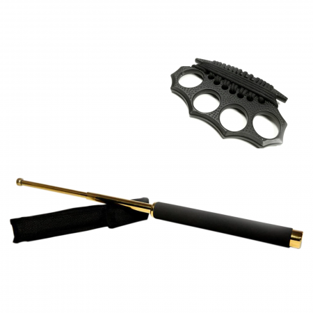 Seturi & accesorii autoaparare - Set baston telescopic 65 cm auriu IdeallStore si box negru model 2024