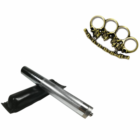Bastoane telescopice si nunceaguri - Set baston telescopic din otel, argintiu, 64 cm  + box cranii