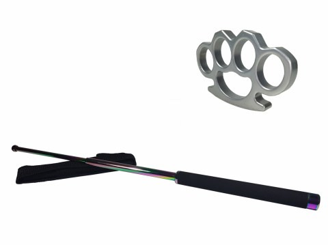 Bastoane telescopice si nunceaguri - Set baston telescopic 66 cm + box argintiu 0.5 cm grosime