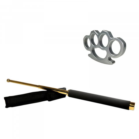 Bastoane telescopice si nunceaguri - Set baston telescopic 65 cm auriu + box argintiu 0.5 cm grosime