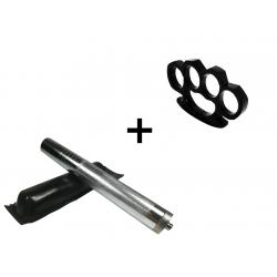 Seturi & accesorii autoaparare - Set baston telescopic din otel, argintiu, 64 cm + box negru 0.5 cm grosime