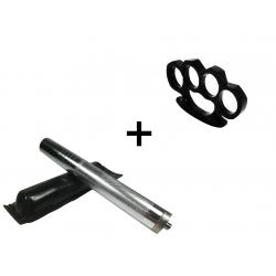 SPORT & TIMP LIBER - Set baston telescopic din otel, argintiu, 64 cm + box negru 1 cm grosime