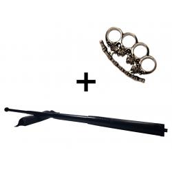 SPORT & TIMP LIBER - Set baston telescopic din otel, negru, 64 cm  + pumnal craniu
