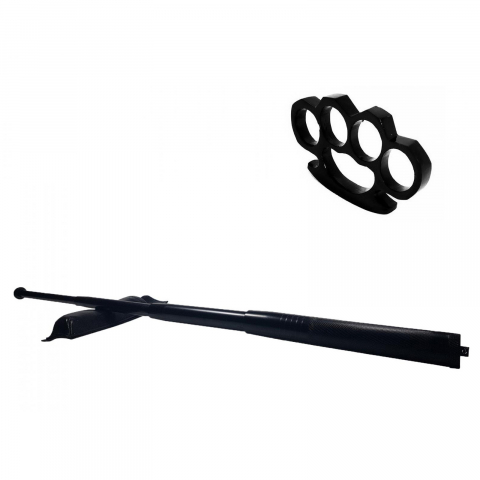 Bastoane telescopice si nunceaguri - Set baston telescopic din otel, negru, 64 cm + box negru 1 cm grosime