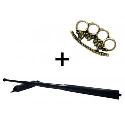 SPORT & TIMP LIBER - Set baston telescopic din otel, negru, 64 cm + box cranii