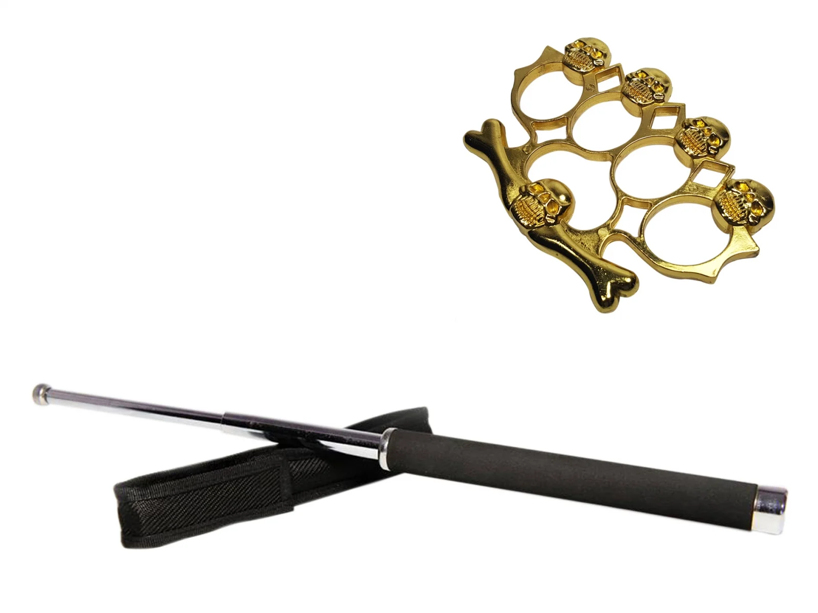 Bastoane telescopice si nunceaguri - Set baston telescopic 65 cm argintiu + box-rozeta craniu auriu