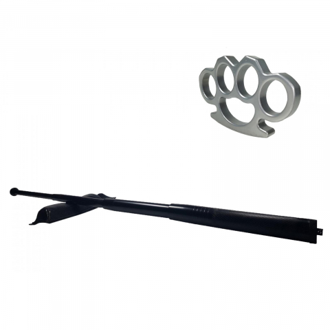 Bastoane telescopice si nunceaguri - Set baston telescopic din otel, negru, 64 cm + box argintiu 1 cm grosime