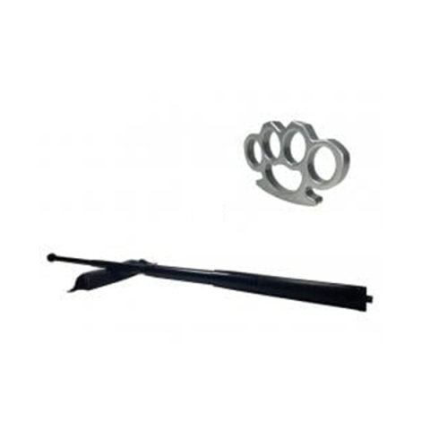 Seturi & accesorii autoaparare - Set baston telescopic din otel, negru, 64 cm + box argintiu 0.5 cm grosime