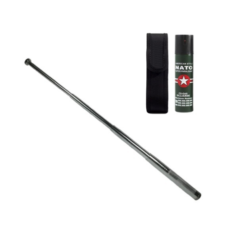SPORT & TIMP LIBER - Set baston telescopic din otel si spray paralizant , 90 ml, argintiu, 77 cm, 4 sectiuni , husa inclusa