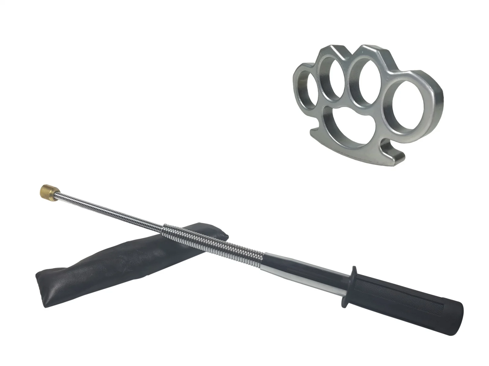 Bastoane telescopice si nunceaguri - Set baston telescopic flexibil argintiu, maner cauciuc, 47 cm  + box argintiu 1 cm grosime