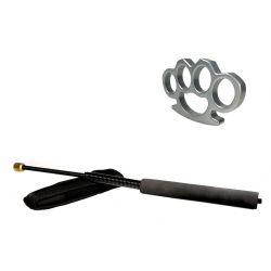 SPORT & TIMP LIBER - Set baston telescopic flexibil negru 47 cm + box argintiu 0.5 cm grosime