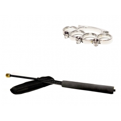 Set baston telescopic flexibil negru 47 cm + box craniu argintiu [0]