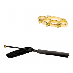 Set baston telescopic flexibil negru 47 cm + box craniu auriu [0]